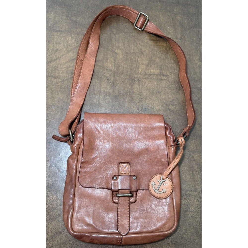 Harbour 2nd Distressed Leather Flap Closure Crossbody Bag Purse Anchor